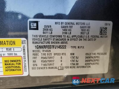 Zdjęcie 13 z 13 samochodu: 2015 CHEVROLET TRAVERSE LS VIN:1GNKRFED7FJ145222 - miniatura