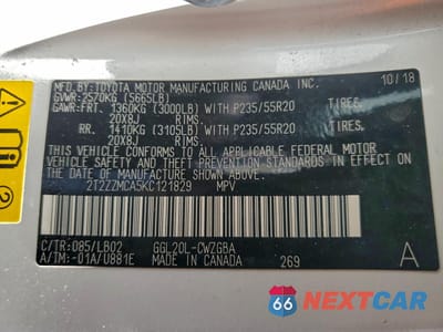 Zdjęcie 12 z 12 samochodu: 2019 LEXUS RX 350 BASE VIN:2T2ZZMCA5KC121829 - miniatura