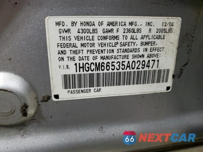 Zdjęcie 12 z 12 samochodu: 2005 HONDA ACCORD EX VIN:1HGCM66535A029471 - miniatura