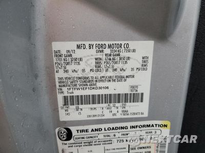Zdjęcie 12 z 14 samochodu: 2013 FORD F-150 SUPERCREW VIN:1FTFW1EF1DKD30106 - miniatura