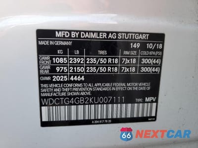 Zdjęcie 12 z 12 samochodu: 2019 MERCEDES-BENZ GLA 250 4MATIC VIN:WDCTG4GB2KU007111 - miniatura