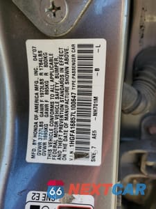 Zdjęcie 12 z 12 samochodu: 2007 HONDA CIVIC EX VIN:1HGFA16857L100647 - miniatura