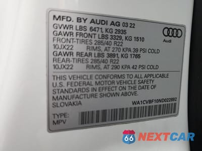 Zdjęcie 13 z 13 samochodu: 2022 AUDI Q8 PRESTIGE VIN:WA1CVBF10ND022892 - miniatura