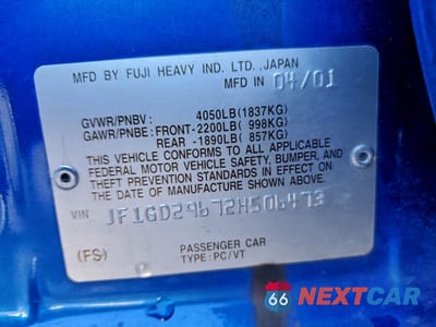 Zdjęcie 12 z 14 samochodu: 2002 SUBARU IMPREZA WRX VIN:JF1GD29672H506473 - miniatura