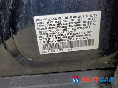 Zdjęcie 13 z 13 samochodu: 2006 HONDA PILOT EX VIN:5FNYF28676B019516 - miniatura