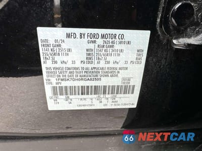 Zdjęcie 10 z 10 samochodu: 2024 FORD EXPLORER XLT VIN:1FMSK7DH0RGA02505 - miniatura