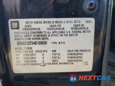 Zdjęcie 13 z 13 samochodu: 2004 CHEVROLET AVALANCHE C1500 VIN:3GNEC12T34G109636 - miniatura