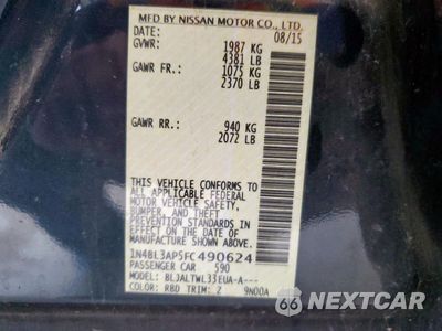 Zdjęcie 12 z 12 samochodu: 2015 NISSAN ALTIMA 3.5S VIN:1N4BL3AP5FC490624 - miniatura