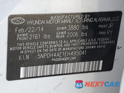 Zdjęcie 12 z 12 samochodu: 2014 HYUNDAI ELANTRA SE VIN:5NPDH4AE1EH495041 - miniatura