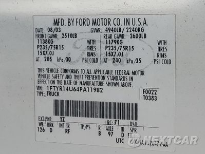 Zdjęcie 12 z 12 samochodu: 2004 FORD RANGER SUPER CAB VIN:1FTYR14U64PA11982 - miniatura