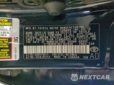 Zdjęcie 12 z 13 samochodu: 2019 TOYOTA COROLLA L VIN:2T1BURHE3KC182898 - miniatura
