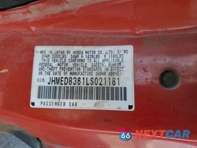Zdjęcie 12 z 14 samochodu: 1990 HONDA CIVIC CRX 1.5 HF VIN:JHMED8361LS021181 - miniatura