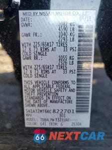 Zdjęcie 13 z 13 samochodu: 2019 NISSAN ROGUE S VIN:5N1AT2MT6KC822701 - miniatura