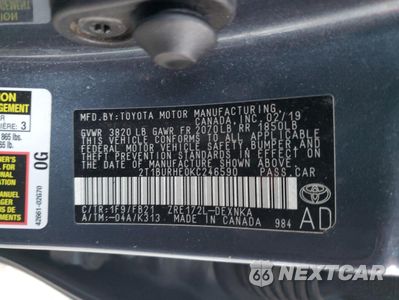 Zdjęcie 12 z 12 samochodu: 2019 TOYOTA COROLLA L VIN:2T1BURHE0KC246590 - miniatura