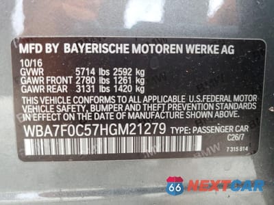 Zdjęcie 12 z 12 samochodu: 2017 BMW 750 I MSPT VIN:WBA7F0C57HGM21279 - miniatura