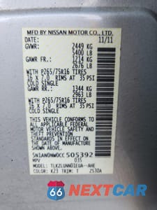 Zdjęcie 13 z 15 samochodu: 2012 NISSAN XTERRA OFF ROAD VIN:5N1AN0NW0CC505392 - miniatura