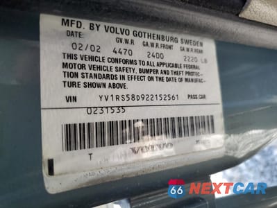 Zdjęcie 12 z 12 samochodu: 2002 VOLVO S60 2.4T VIN:YV1RS58D922152561 - miniatura