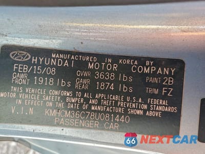 Zdjęcie 12 z 12 samochodu: 2008 HYUNDAI ACCENT GS VIN:KMHCM36C78U081440 - miniatura
