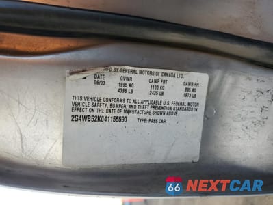 Zdjęcie 12 z 12 samochodu: 2004 BUICK REGAL LS VIN:2G4WB52K041155590 - miniatura