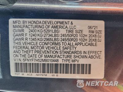 Zdjęcie 13 z 13 samochodu: 2021 HONDA PASSPORT EXL VIN:5FNYF7H52MB010448 - miniatura