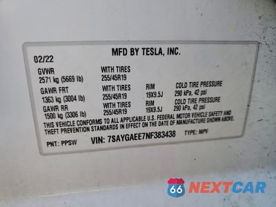 Zdjęcie 12 z 12 samochodu: 2022 TESLA MODEL Y VIN:7SAYGAEE7NF383438 - miniatura