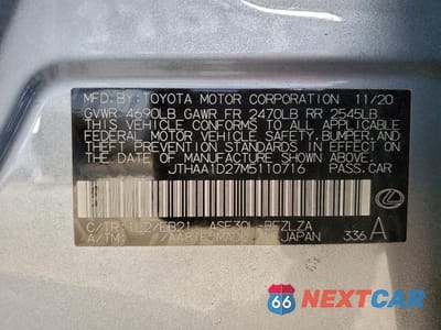 Zdjęcie 12 z 13 samochodu: 2021 LEXUS IS 300 VIN:JTHAA1D27M5110716 - miniatura