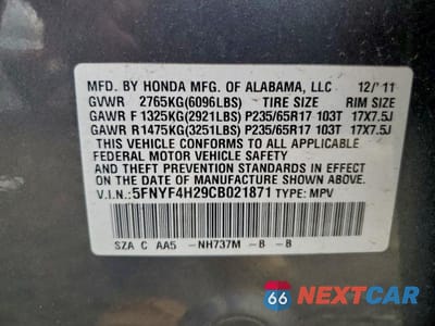 Zdjęcie 13 z 13 samochodu: 2012 HONDA PILOT LX VIN:5FNYF4H29CB021871 - miniatura