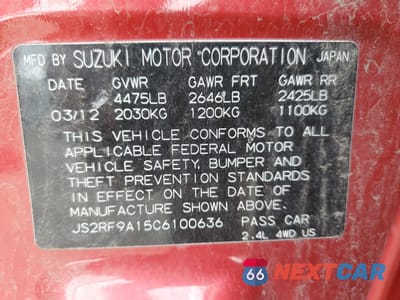 Zdjęcie 12 z 14 samochodu: 2012 SUZUKI KIZASHI S VIN:JS2RF9A15C6100636 - miniatura