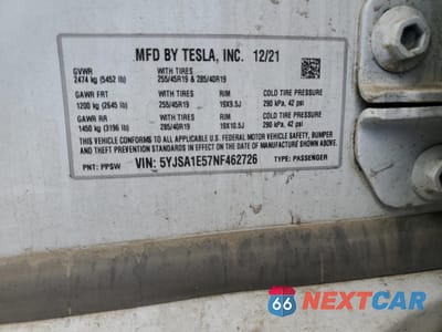 Zdjęcie 12 z 12 samochodu: 2022 TESLA MODEL S VIN:5YJSA1E57NF462726 - miniatura