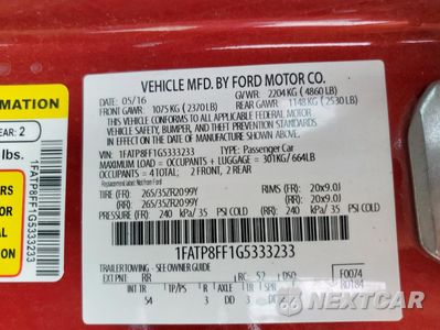 Zdjęcie 13 z 15 samochodu: 2016 FORD MUSTANG GT VIN:1FATP8FF1G5333233 - miniatura