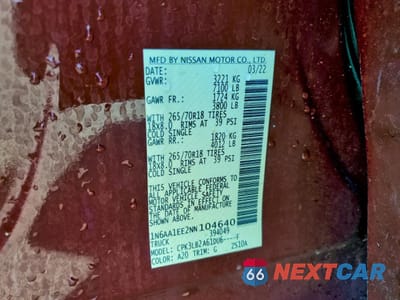 Zdjęcie 12 z 12 samochodu: 2022 NISSAN TITAN S VIN:1N6AA1EE2NN104640 - miniatura