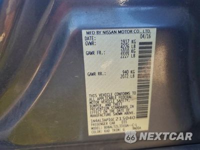 Zdjęcie 12 z 12 samochodu: 2016 NISSAN ALTIMA 2.5 VIN:1N4AL3AP1GC215040 - miniatura