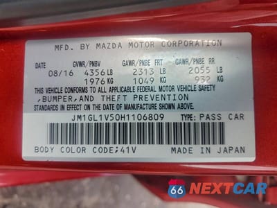 Zdjęcie 12 z 12 samochodu: 2017 MAZDA 6 TOURING VIN:JM1GL1V50H1106809 - miniatura