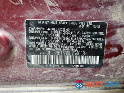 Zdjęcie 13 z 13 samochodu: 2009 SUBARU FORESTER 2.5X VIN:JF2SH61639H764058 - miniatura