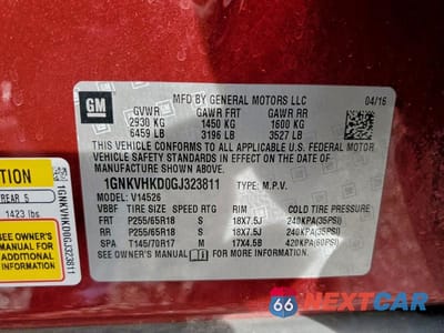Zdjęcie 14 z 14 samochodu: 2016 CHEVROLET TRAVERSE LT VIN:1GNKVHKD0GJ323811 - miniatura