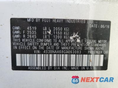 Zdjęcie 12 z 12 samochodu: 2016 SUBARU LEGACY 2.5I VIN:4S3BNAA68G3063083 - miniatura