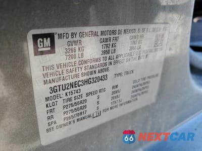 Zdjęcie 12 z 12 samochodu: 2017 GMC SIERRA K1500 SLT VIN:3GTU2NEC3HG320433 - miniatura