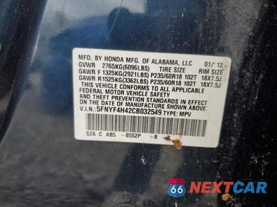 Zdjęcie 13 z 13 samochodu: 2012 HONDA PILOT EX VIN:5FNYF4H42CB032549 - miniatura