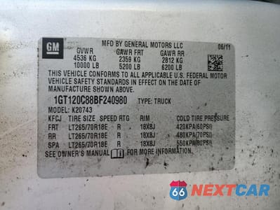 Zdjęcie 12 z 12 samochodu: 2011 GMC SIERRA K2500 SLE VIN:1GT120C88BF240980 - miniatura
