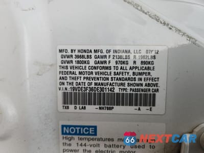 Zdjęcie 12 z 12 samochodu: 2013 ACURA ILX HYBRID VIN:19VDE3F36DE301142 - miniatura