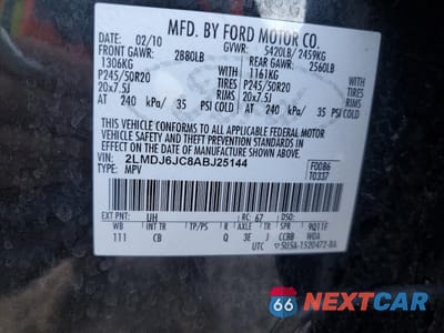 Zdjęcie 13 z 15 samochodu: 2010 LINCOLN MKX VIN:2LMDJ6JC8ABJ25144 - miniatura