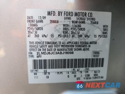 Zdjęcie 12 z 14 samochodu: 2010 LINCOLN MKX VIN:2LMDJ6JC3ABJ18098 - miniatura