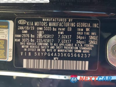 Zdjęcie 13 z 13 samochodu: 2019 KIA SORENTO L VIN:5XYPG4A35KG566257 - miniatura