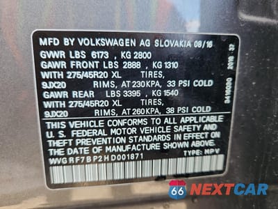 Zdjęcie 13 z 15 samochodu: 2017 VOLKSWAGEN TOUAREG WOLFSBURG VIN:WVGRF7BP2HD001871 - miniatura