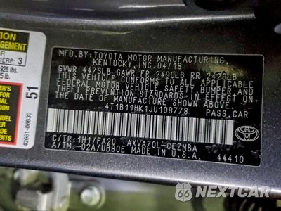 Zdjęcie 14 z 15 samochodu: 2018 TOYOTA CAMRY L VIN:4T1B11HK1JU108778 - miniatura