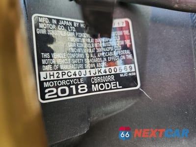 Zdjęcie 9 z 10 samochodu: 2018 HONDA CBR600 RR VIN:JH2PC40J1JK400569 - miniatura