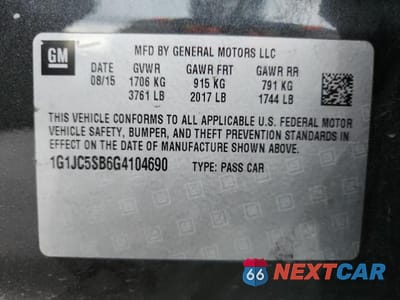 Zdjęcie 13 z 13 samochodu: 2016 CHEVROLET SONIC LT VIN:1G1JC5SB6G4104690 - miniatura