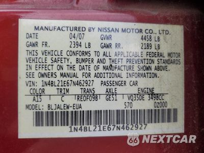 Zdjęcie 13 z 13 samochodu: 2007 NISSAN ALTIMA 3.5SE VIN:1N4BL21E67N462927 - miniatura