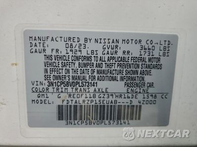 Zdjęcie 14 z 14 samochodu: 2023 NISSAN KICKS S VIN:3N1CP5BV0PL573141 - miniatura