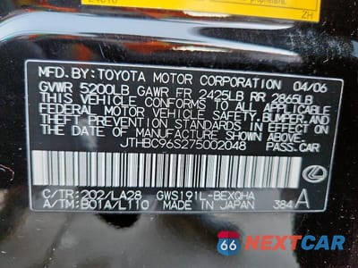 Zdjęcie 14 z 14 samochodu: 2007 LEXUS GS 450H VIN:JTHBC96S275002048 - miniatura